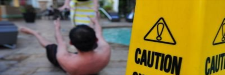 Slip and Fall Location at pool with sign